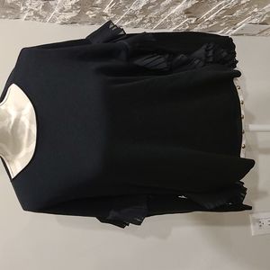 Sandro Ferrone black soft lightweight knit sweater with ruffle detail on sides